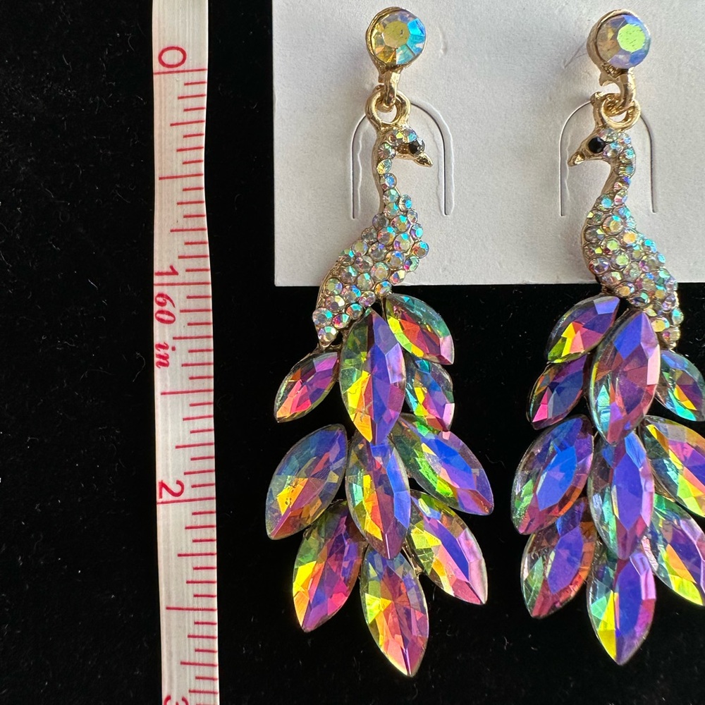Peacock rhinestone dangle statement earrings, New! - Picture 13 of 14